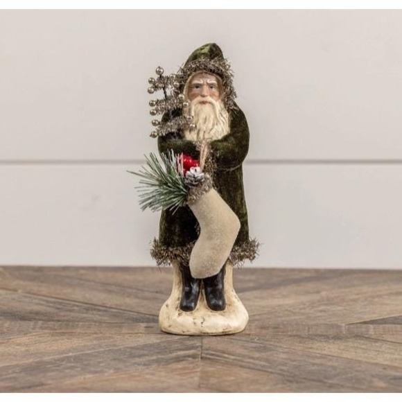 Ragon House Christmas 8" Forest Green Velvet Belsnickle Santa Figurine NEW - Picture 2 of 3
